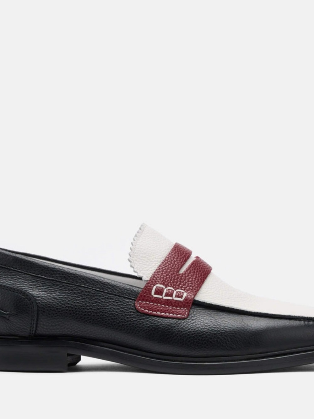 Marc Nolan Men’s Black, White & Burgundy Leather Penny Loafers - Picture 5 of 5